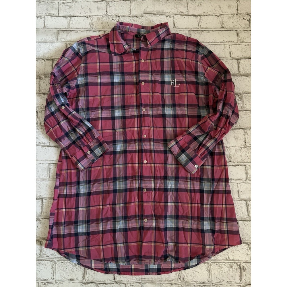 Ralph Lauren Women's Pink/Blue/White Plaid Sleep Shirt Size XL